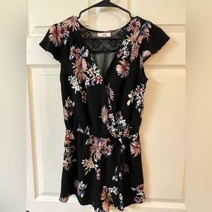 Joe B Romper, Size Medium, Black with multi-color floral design